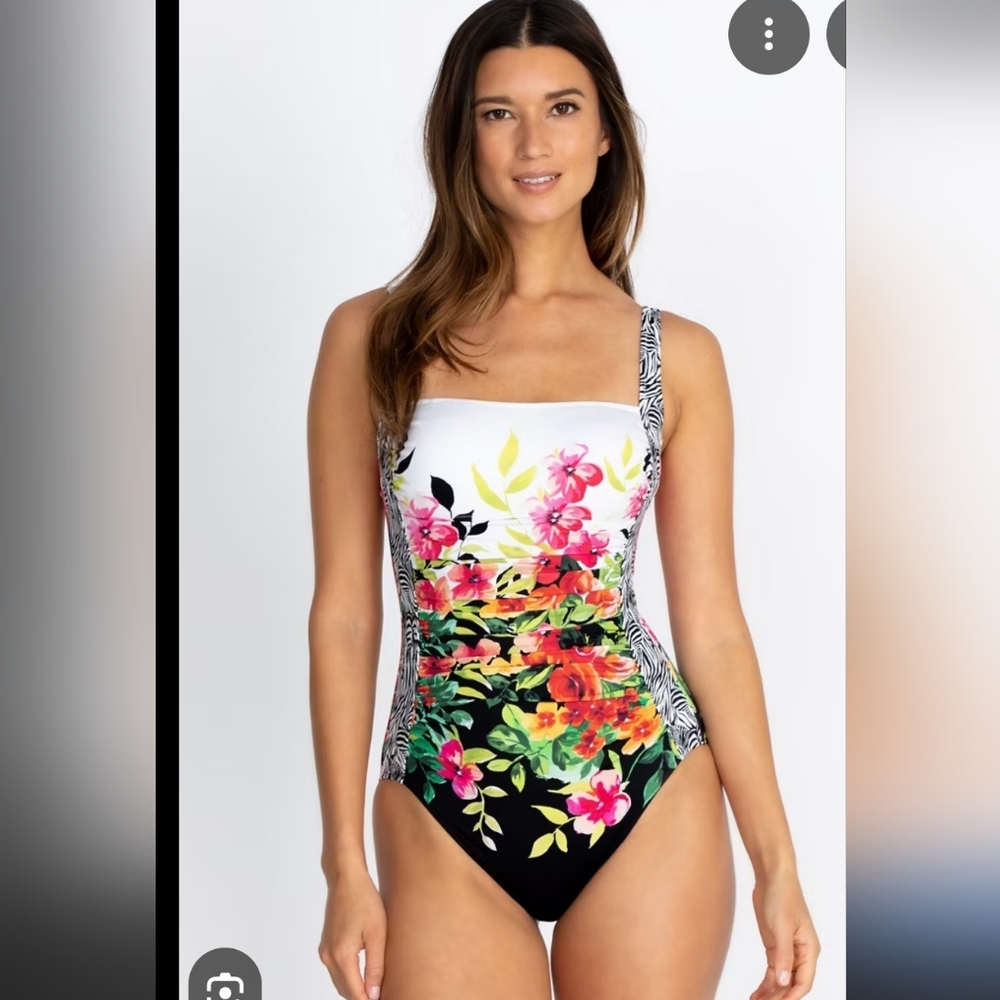 Johnny Was NWOT Floral Rouched One-Piece Swimsuit